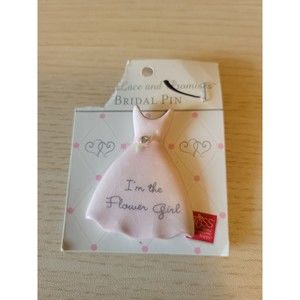 Vintage Russ Bridal Pin Brooch Flower Girl Pink Lace & Dress Promises Ceramic